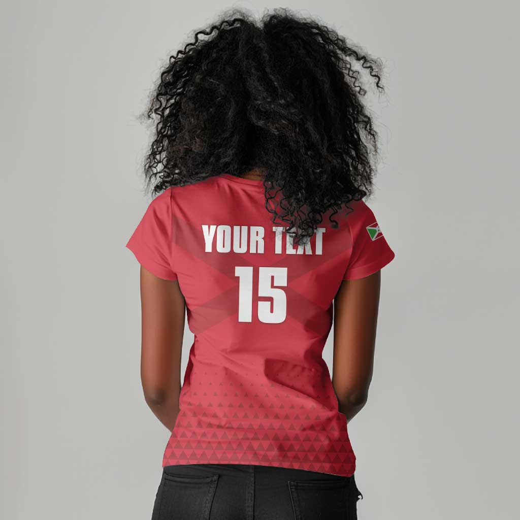 Custom Burundi Football Women V-Neck T-Shirt Go Intamba Go