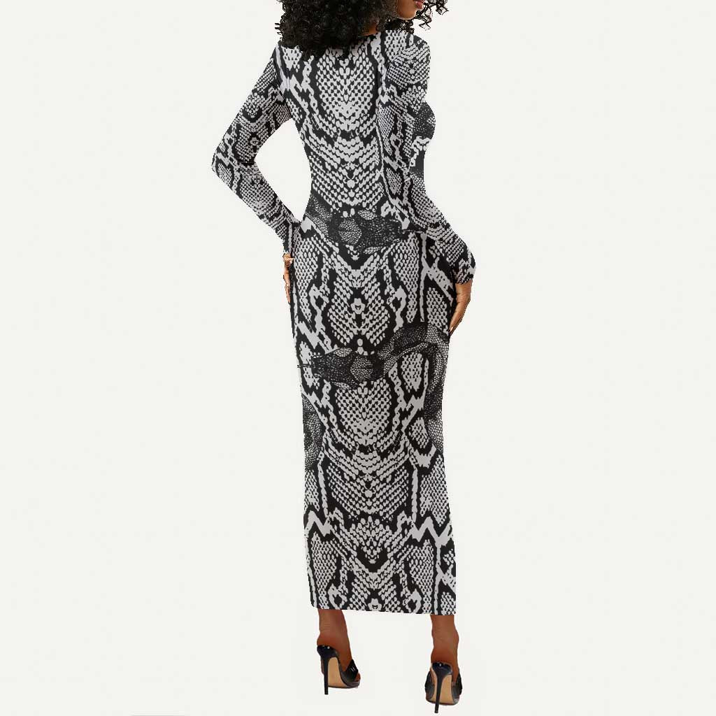 Snake African Skin Animals Pattern Long Sleeve Bodycon Dress LT15