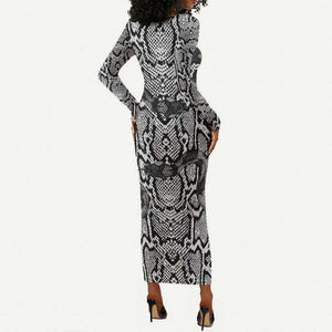 Snake African Skin Animals Pattern Long Sleeve Bodycon Dress LT15