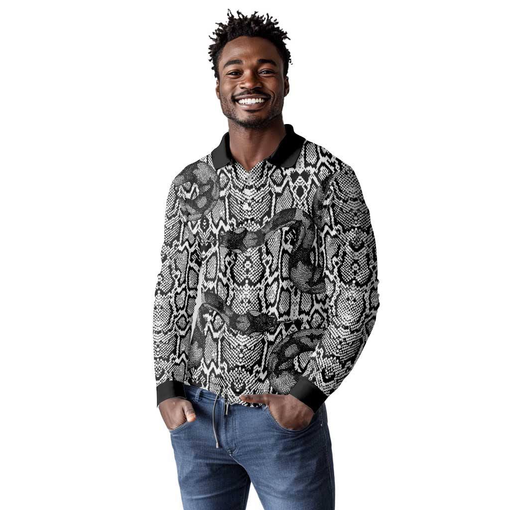 Snake African Skin Animals Pattern Long Sleeve Polo Shirt