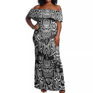Snake African Skin Animals Pattern Off Shoulder Maxi Dress