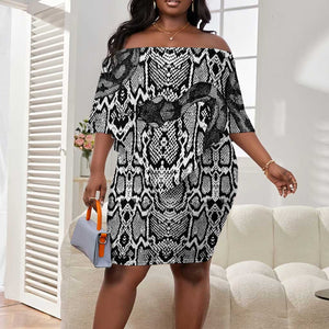 Snake African Skin Animals Pattern Off Shoulder Short Dress