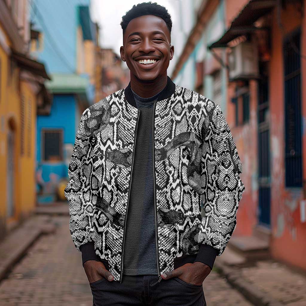 Snake African Skin Animals Pattern Sleeve Zip Bomber Jacket