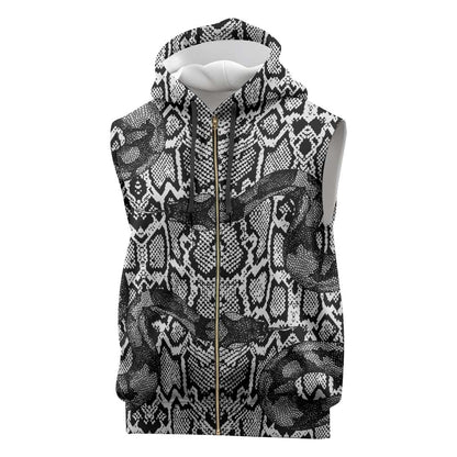 Snake African Skin Animals Pattern Sleeveless Zip Hoodie - African Pride