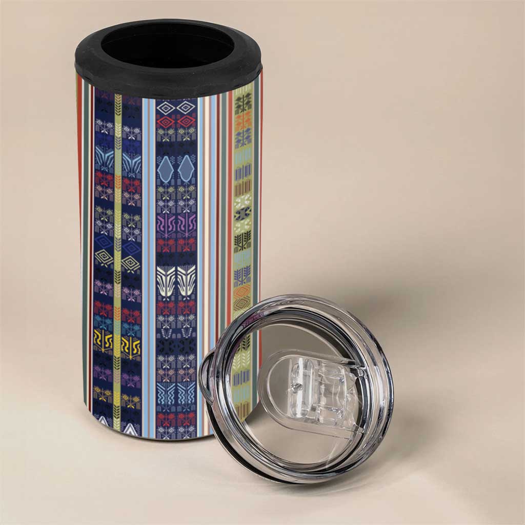 Lamba Mpanjaka Malagasy Traditional Pattern 4 in 1 Can Cooler Tumbler