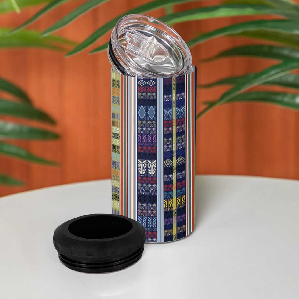 Lamba Mpanjaka Malagasy Traditional Pattern 4 in 1 Can Cooler Tumbler