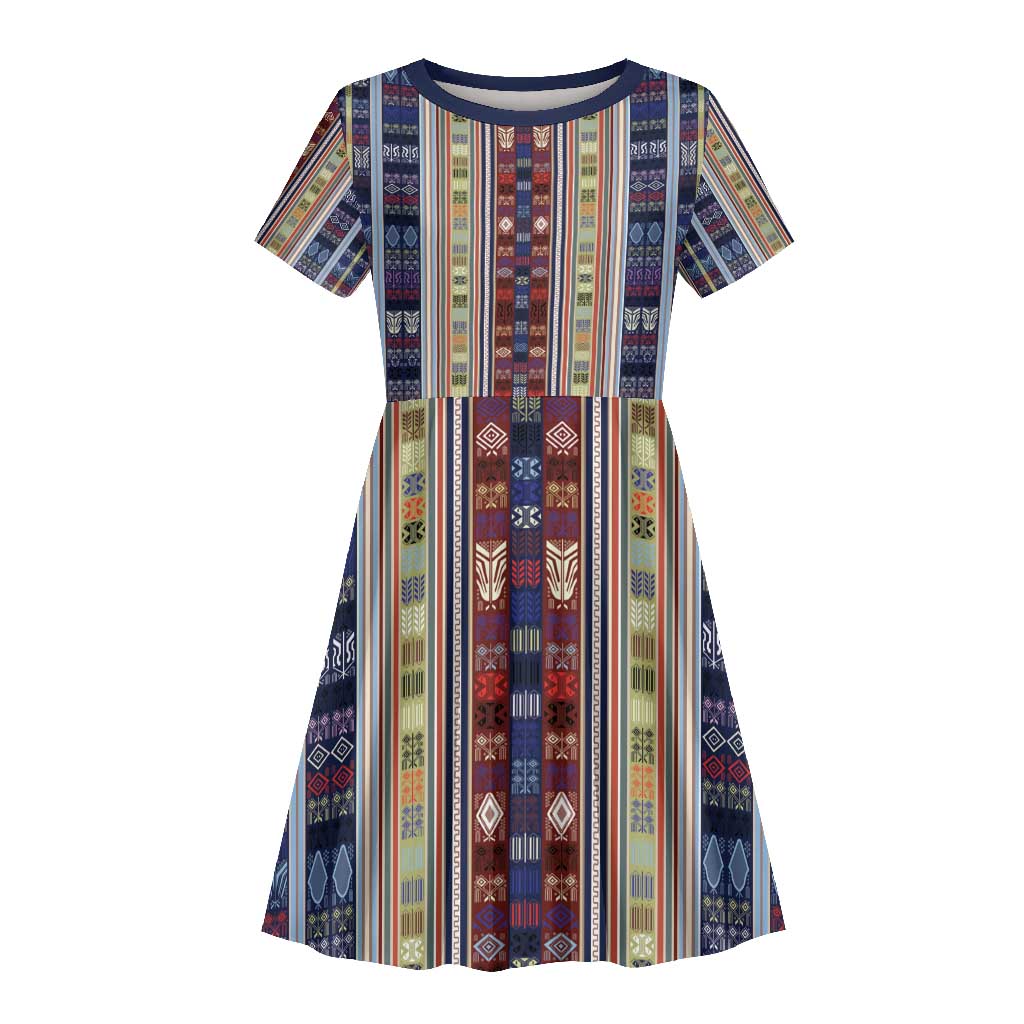 Lamba Mpanjaka Malagasy Traditional Pattern Kid Short Sleeve Dress