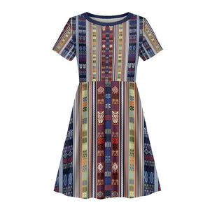Lamba Mpanjaka Malagasy Traditional Pattern Kid Short Sleeve Dress