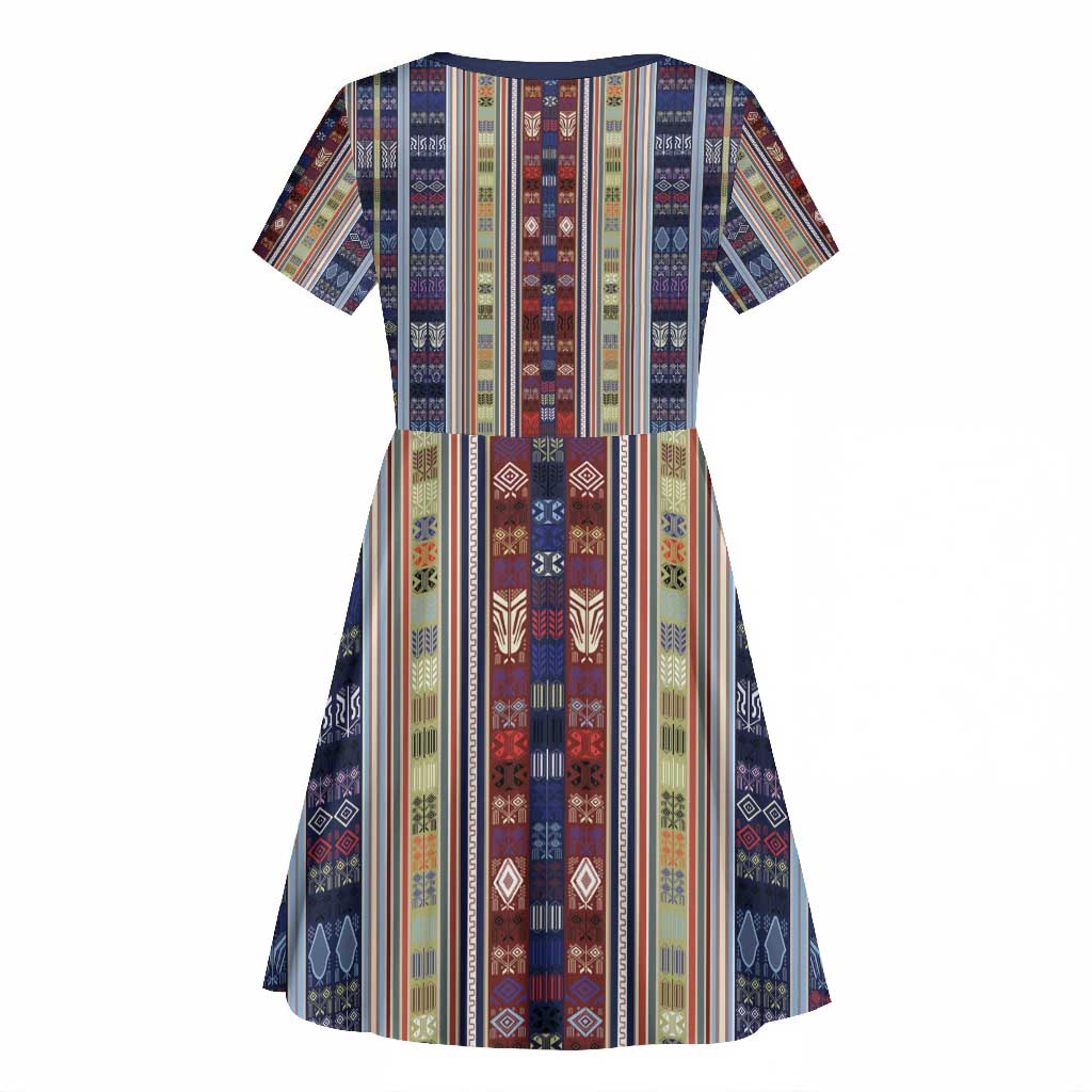 Lamba Mpanjaka Malagasy Traditional Pattern Kid Short Sleeve Dress