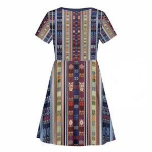 Lamba Mpanjaka Malagasy Traditional Pattern Kid Short Sleeve Dress