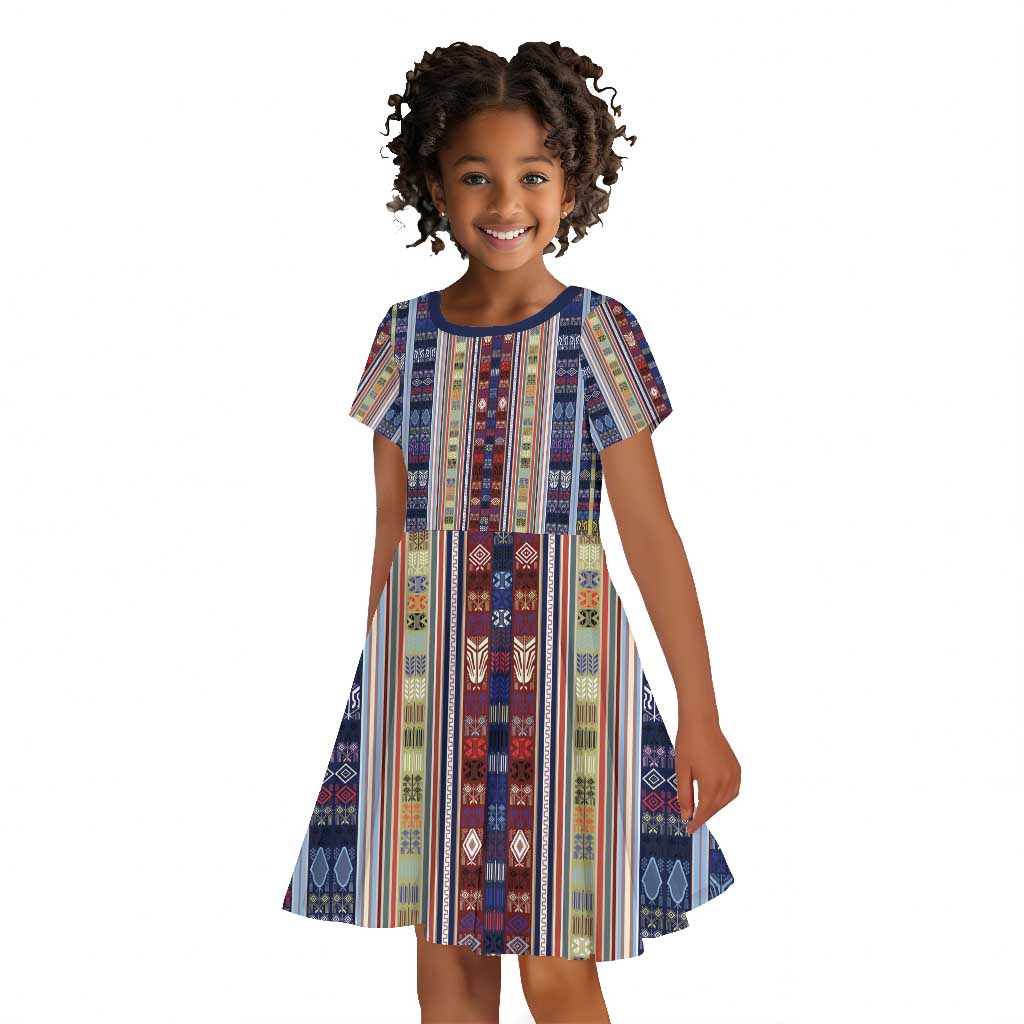 Lamba Mpanjaka Malagasy Traditional Pattern Kid Short Sleeve Dress