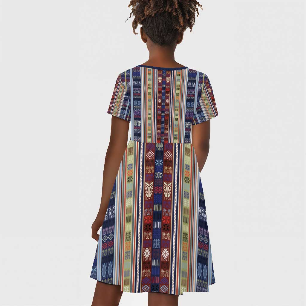 Lamba Mpanjaka Malagasy Traditional Pattern Kid Short Sleeve Dress