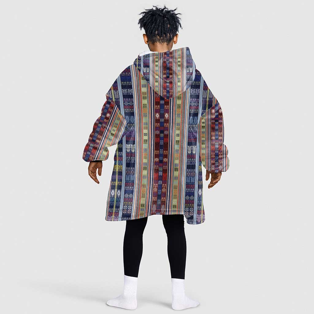 Lamba Mpanjaka Malagasy Traditional Pattern Kid Wearable Blanket Hoodie