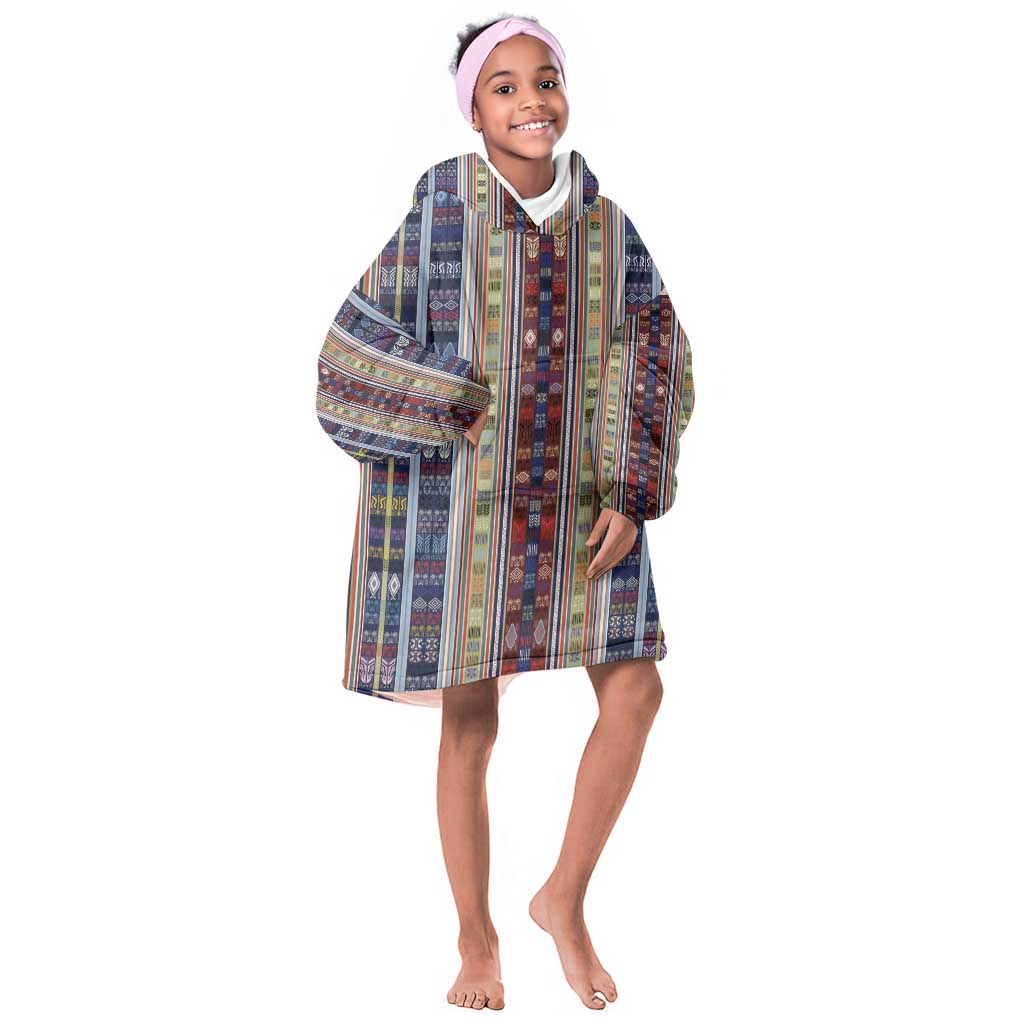Lamba Mpanjaka Malagasy Traditional Pattern Kid Wearable Blanket Hoodie