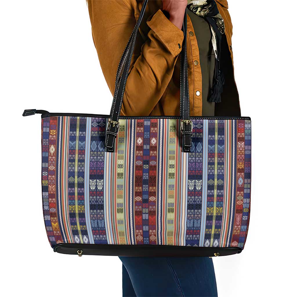 Lamba Mpanjaka Malagasy Traditional Pattern Leather Tote Bag