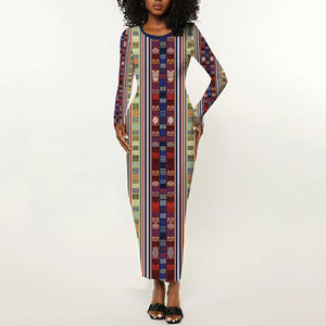 Lamba Mpanjaka Malagasy Traditional Pattern Long Sleeve Bodycon Dress LT15