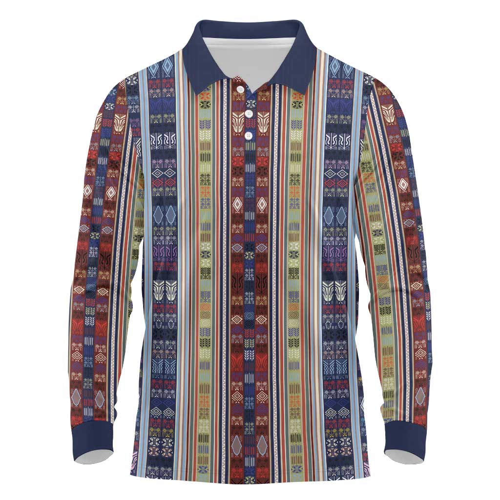 Lamba Mpanjaka Malagasy Traditional Pattern Long Sleeve Polo Shirt