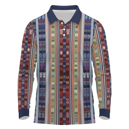 Lamba Mpanjaka Malagasy Traditional Pattern Long Sleeve Polo Shirt