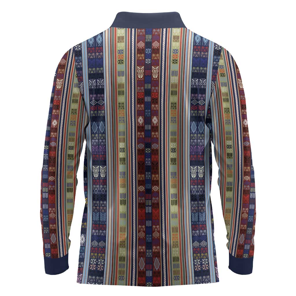 Lamba Mpanjaka Malagasy Traditional Pattern Long Sleeve Polo Shirt