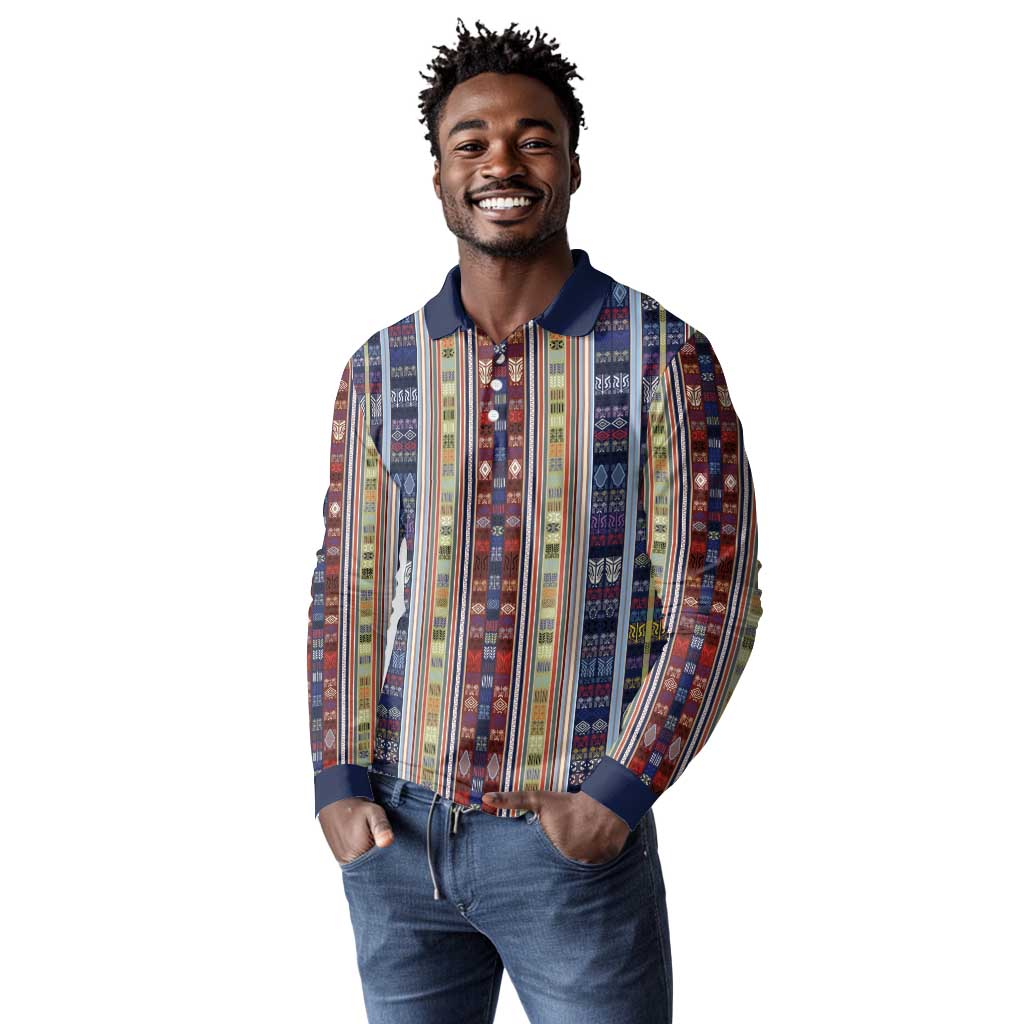Lamba Mpanjaka Malagasy Traditional Pattern Long Sleeve Polo Shirt
