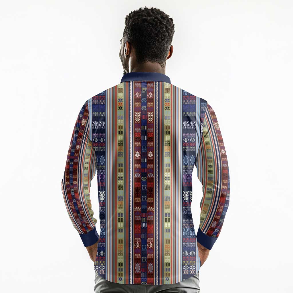 Lamba Mpanjaka Malagasy Traditional Pattern Long Sleeve Polo Shirt