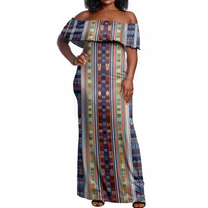 Lamba Mpanjaka Malagasy Traditional Pattern Off Shoulder Maxi Dress