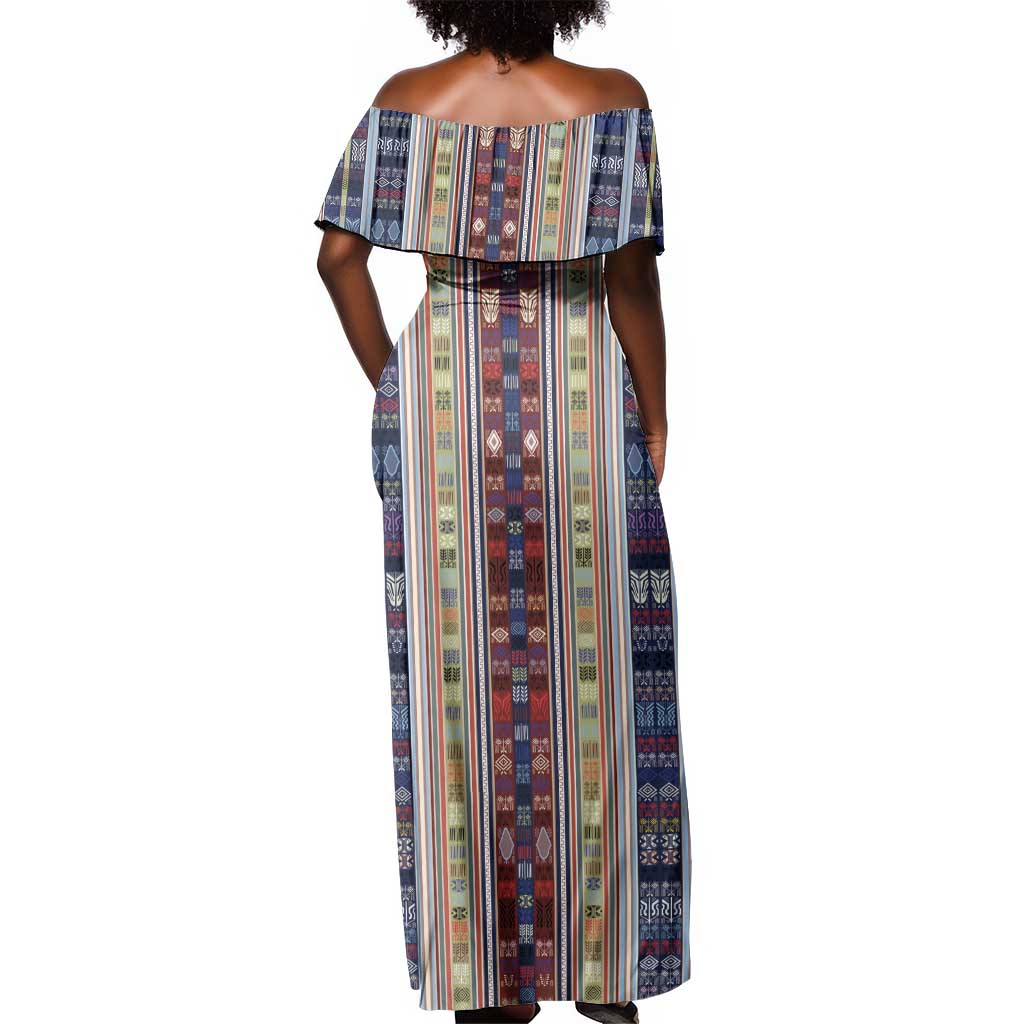 Lamba Mpanjaka Malagasy Traditional Pattern Off Shoulder Maxi Dress