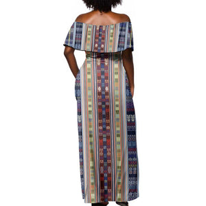 Lamba Mpanjaka Malagasy Traditional Pattern Off Shoulder Maxi Dress