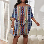 Lamba Mpanjaka Malagasy Traditional Pattern Off Shoulder Short Dress