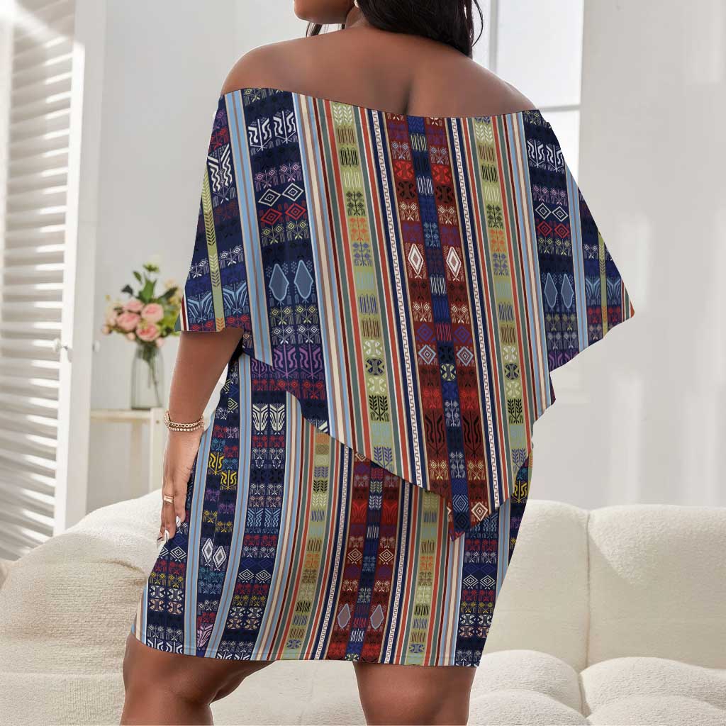 Lamba Mpanjaka Malagasy Traditional Pattern Off Shoulder Short Dress