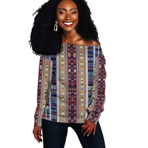 Lamba Mpanjaka Malagasy Traditional Pattern Off Shoulder Sweater