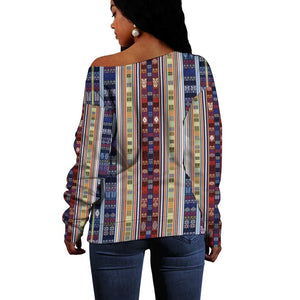 Lamba Mpanjaka Malagasy Traditional Pattern Off Shoulder Sweater
