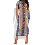 Lamba Mpanjaka Malagasy Traditional Pattern Short Sleeve Bodycon Dress LT15