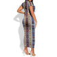 Lamba Mpanjaka Malagasy Traditional Pattern Short Sleeve Bodycon Dress LT15