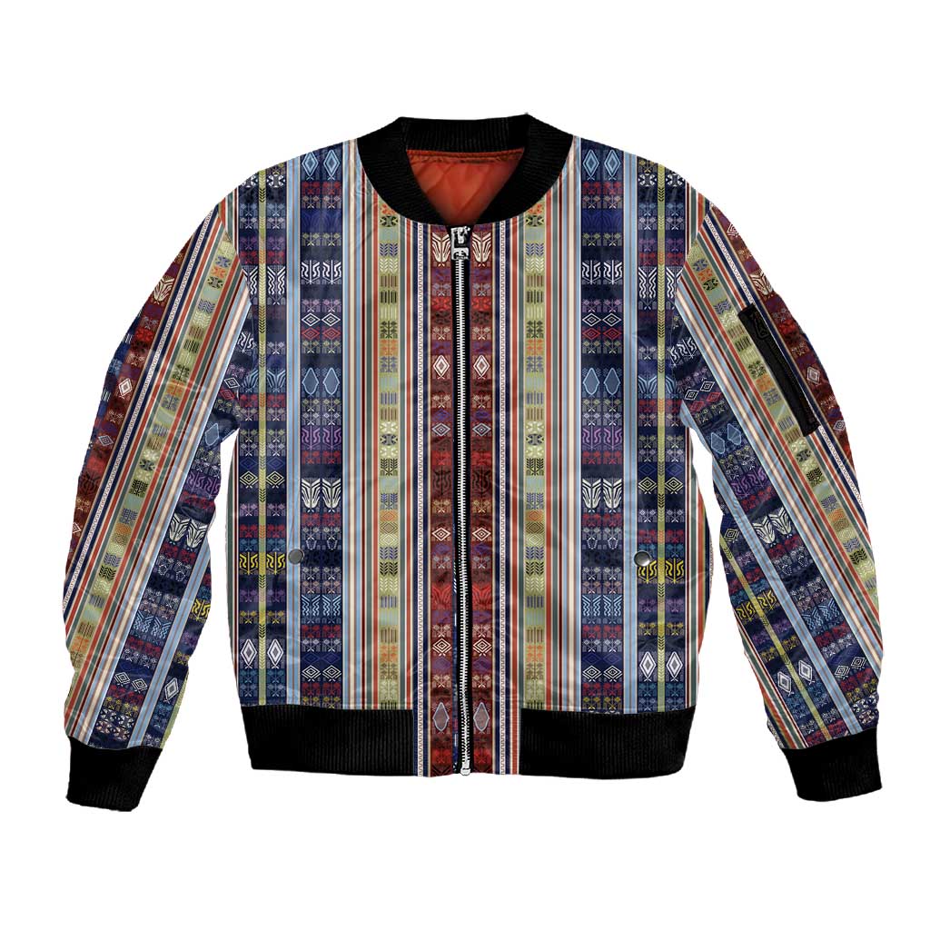 Lamba Mpanjaka Malagasy Traditional Pattern Sleeve Zip Bomber Jacket