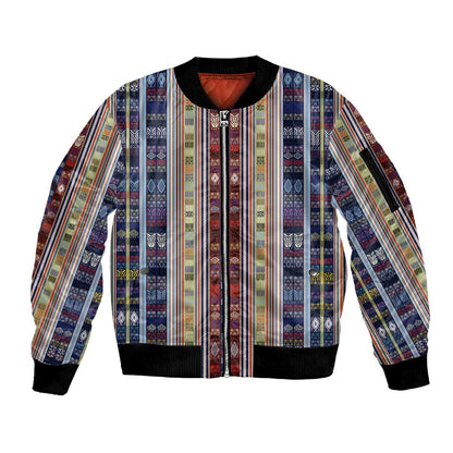 Lamba Mpanjaka Malagasy Traditional Pattern Sleeve Zip Bomber Jacket