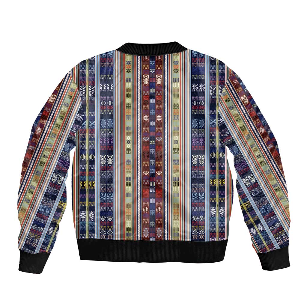 Lamba Mpanjaka Malagasy Traditional Pattern Sleeve Zip Bomber Jacket