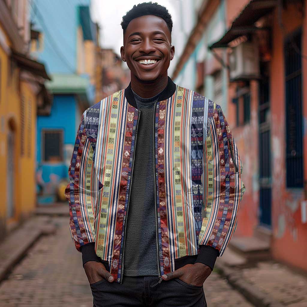 Lamba Mpanjaka Malagasy Traditional Pattern Sleeve Zip Bomber Jacket