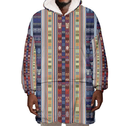 Lamba Mpanjaka Malagasy Traditional Pattern Wearable Blanket Hoodie