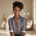 Lamba Mpanjaka Malagasy Traditional Pattern Women Casual Shirt