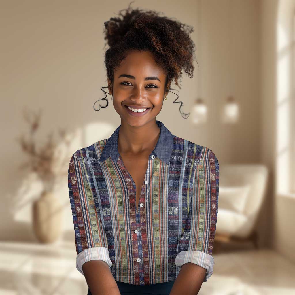 Lamba Mpanjaka Malagasy Traditional Pattern Women Casual Shirt