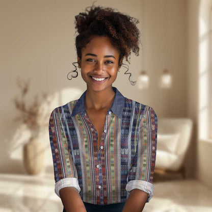Lamba Mpanjaka Malagasy Traditional Pattern Women Casual Shirt