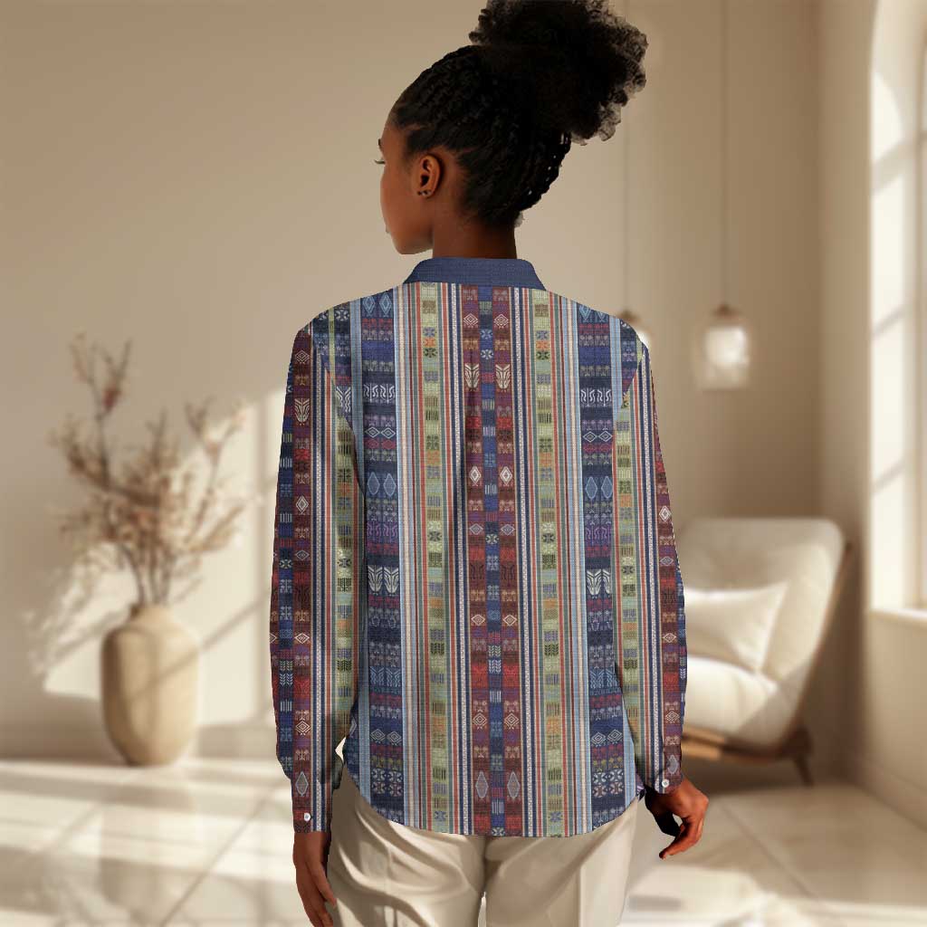 Lamba Mpanjaka Malagasy Traditional Pattern Women Casual Shirt
