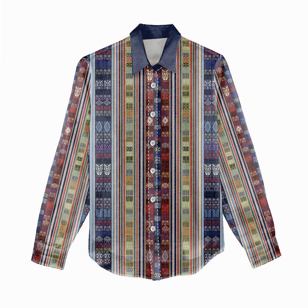 Lamba Mpanjaka Malagasy Traditional Pattern Women Casual Shirt