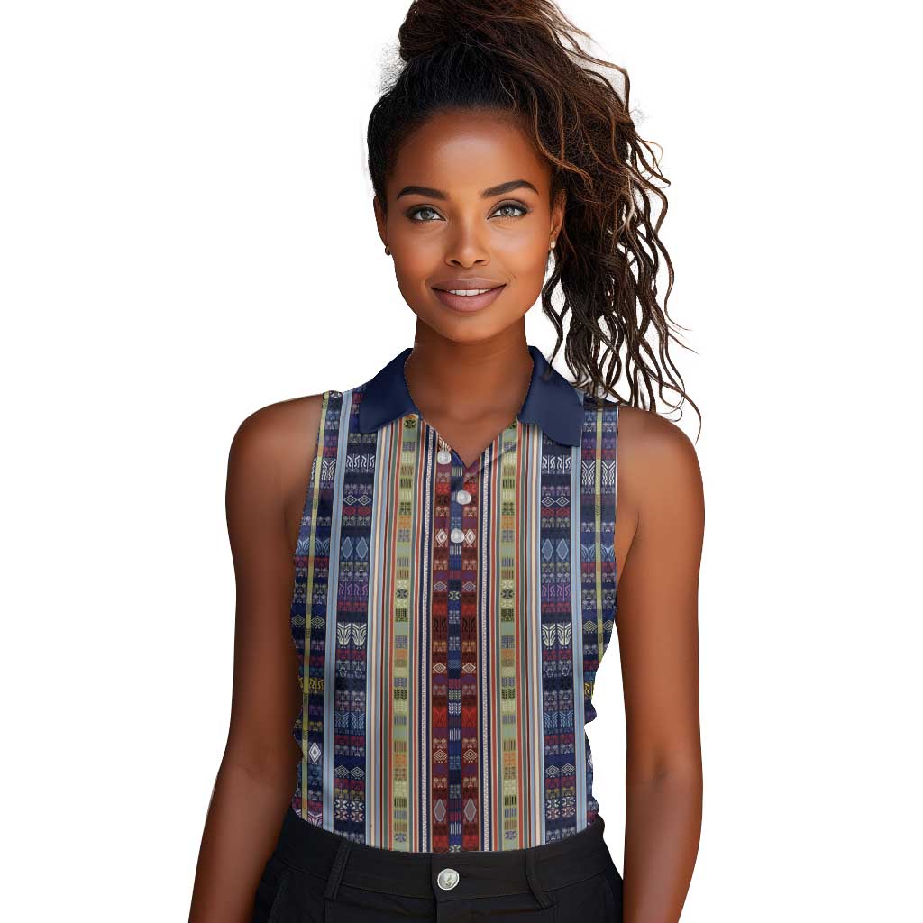 Lamba Mpanjaka Malagasy Traditional Pattern Women Sleeveless Polo Shirt