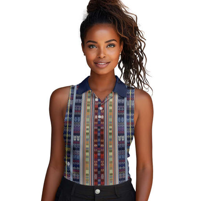 Lamba Mpanjaka Malagasy Traditional Pattern Women Sleeveless Polo Shirt