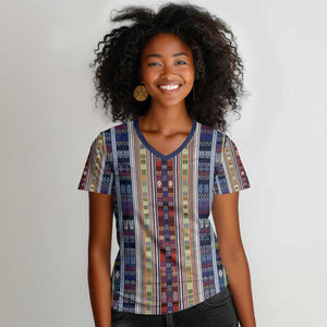 Lamba Mpanjaka Malagasy Traditional Pattern Women V-Neck T-Shirt