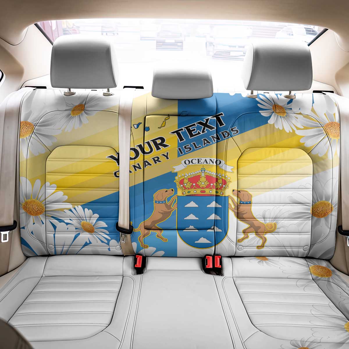 Personalized Canary Islands Back Car Seat Cover Coat Of Arms Argyranthemum Frutescens