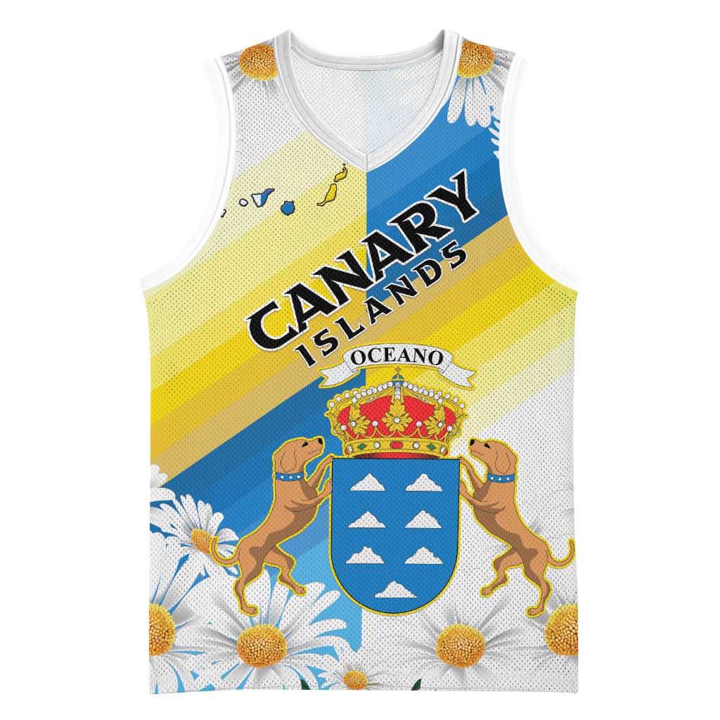 Personalized Canary Islands Basketball Jersey Coat Of Arms Argyranthemum Frutescens - African Pride