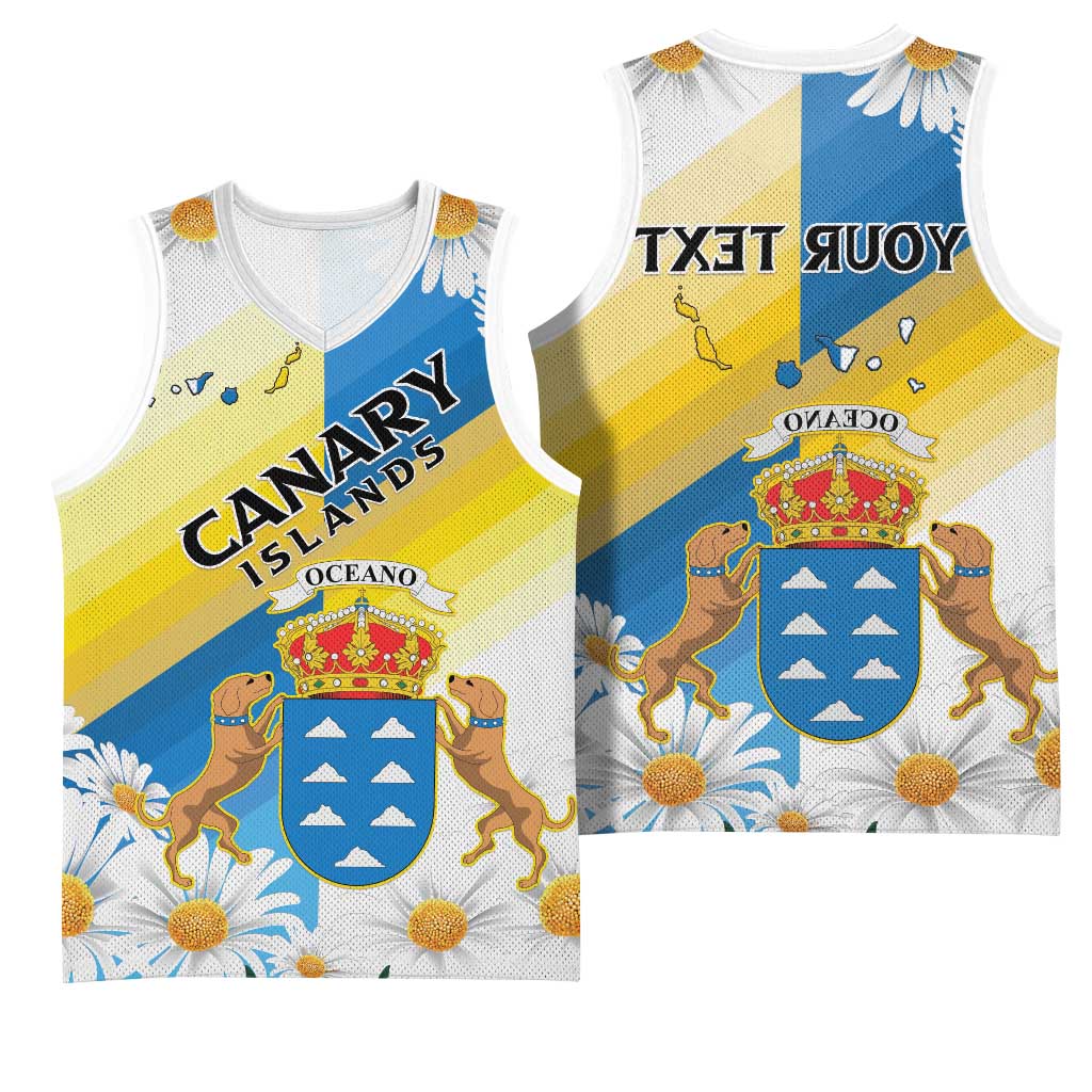 Personalized Canary Islands Basketball Jersey Coat Of Arms Argyranthemum Frutescens - African Pride